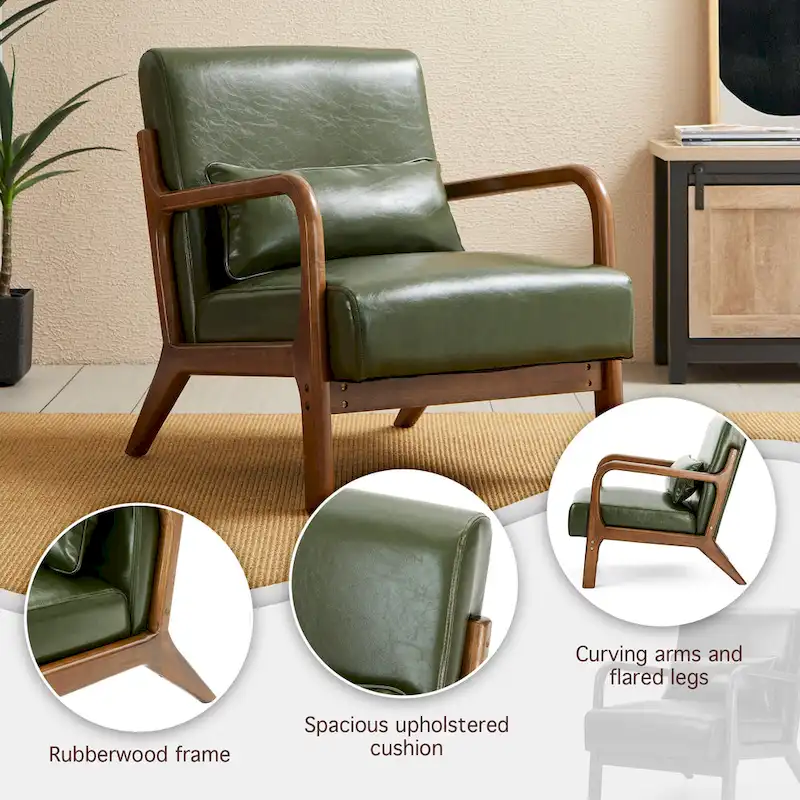 Glitzhome Set of 2 30.75H Mid-Century Modern PU Leather Accent Chairs with Cushion - 25.75W x 33.75D x 30.75H