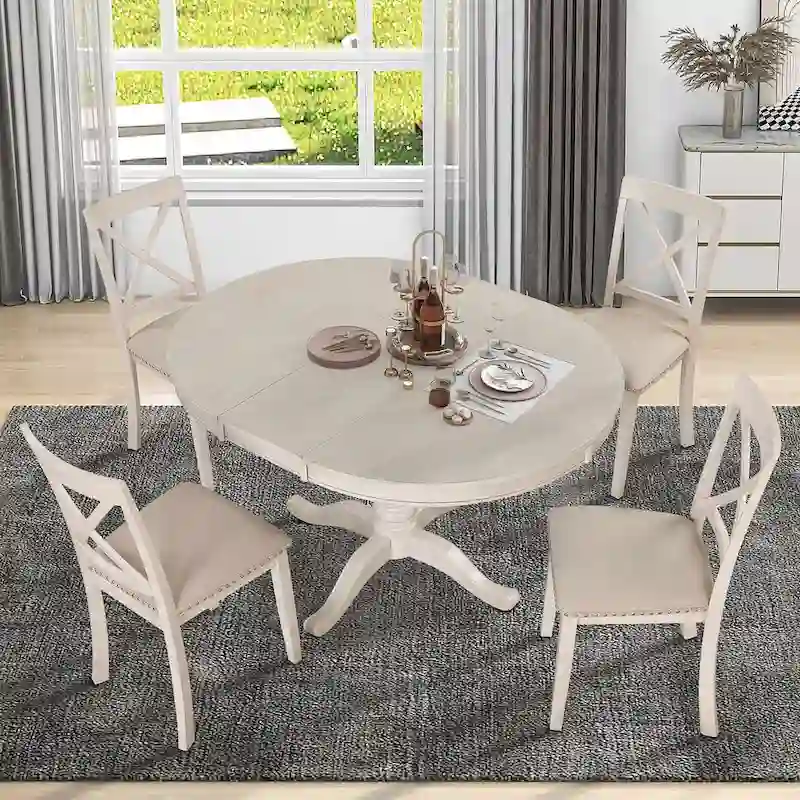 42-54  Farmhouse Round Extendable Dining Table Set for 4