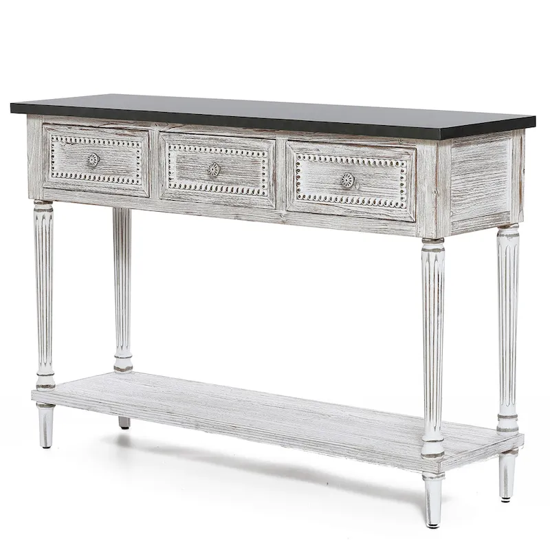 Farmhouse Distressed Wood and Metal 3-Drawer Console Table