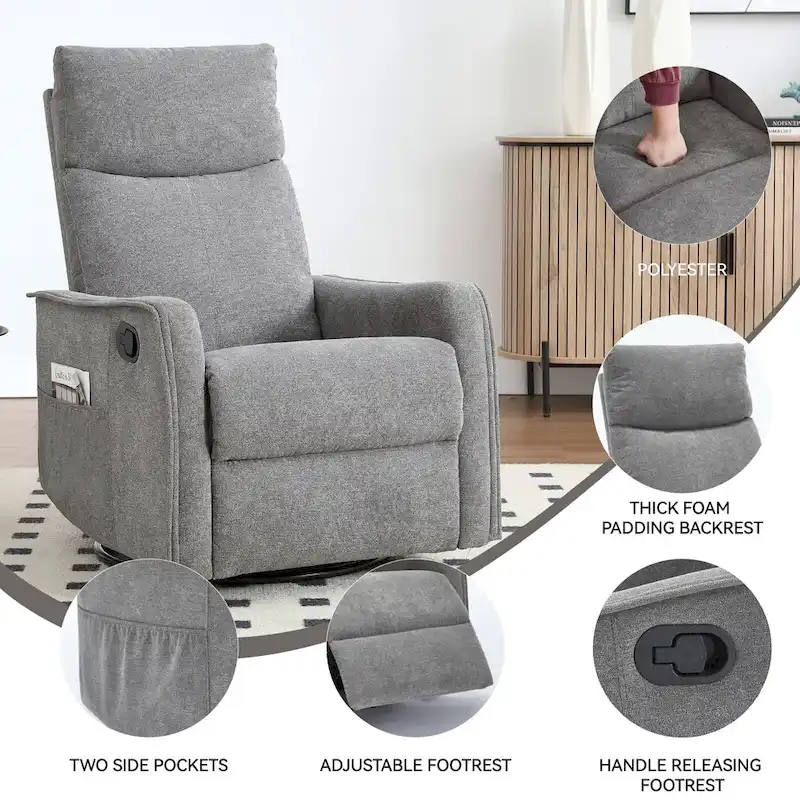 360 Swivel Rocker Recliner Chair with Massage and Lumbar Heating