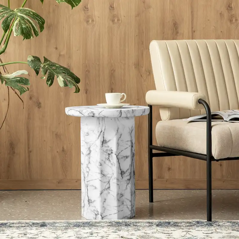 Glitzhome 20.75 H Modern MGO Faux Marble Side Table