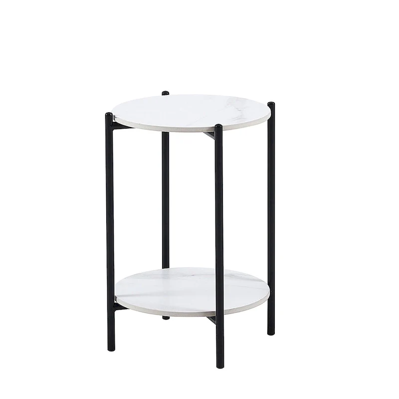 2-layer Round End Table/Coffee Table with Marble Tabletop