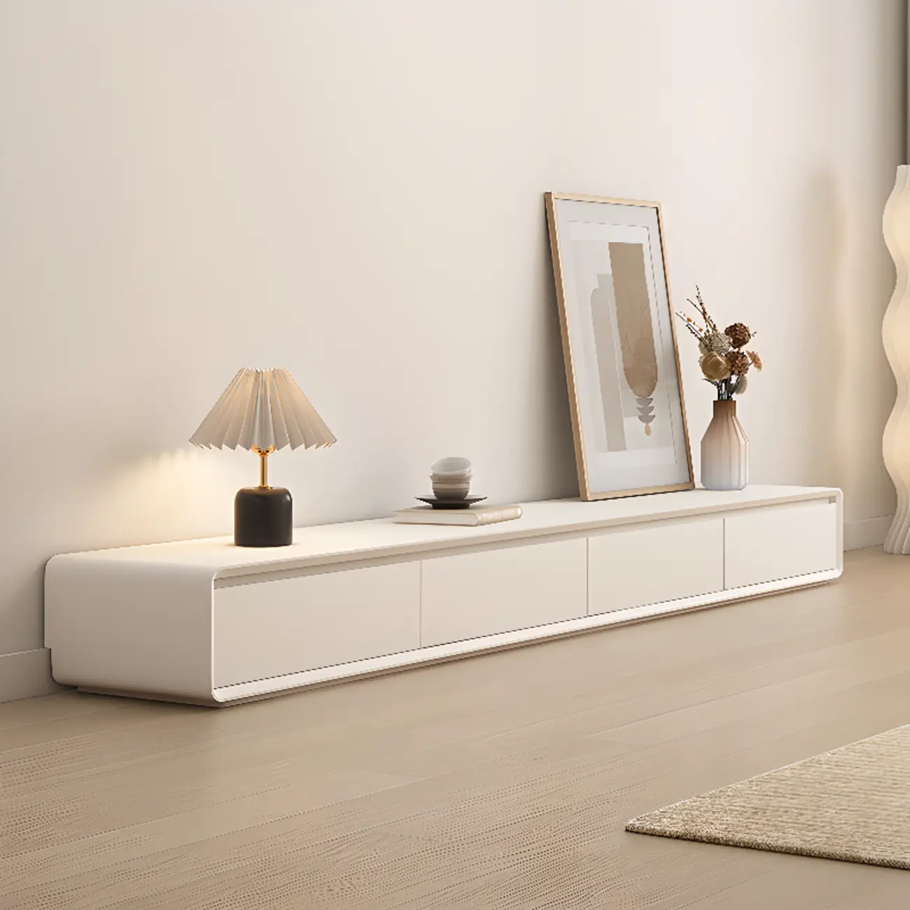 Ventilated 2 Drawers Wood Rectangular White TV Stand