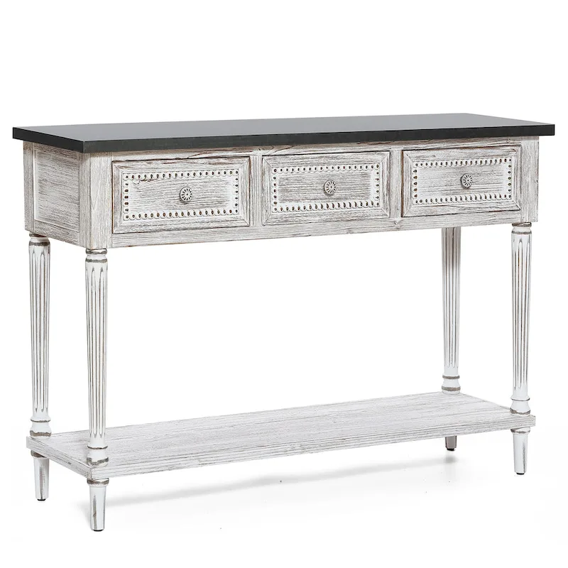 Farmhouse Distressed Wood and Metal 3-Drawer Console Table