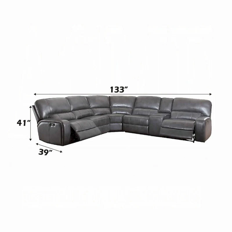 Saley Power Motion Sectional Sofa, USB, Gray Faux Leather, Console