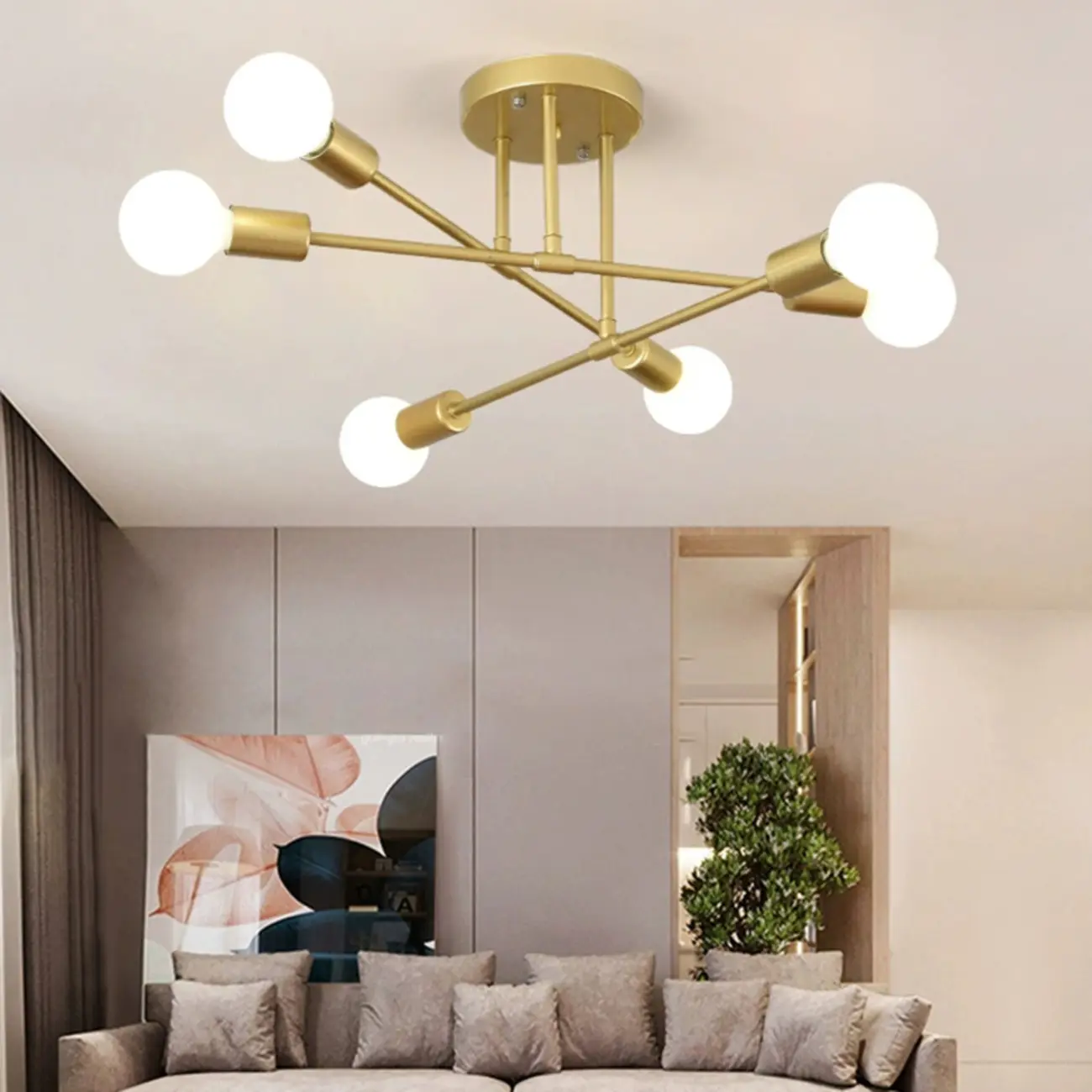 Industrial Linear Sputnik Semi Flush LED Ceiling Light