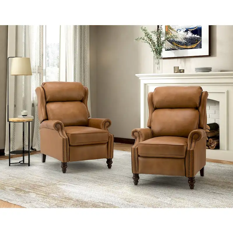 Noemon Modern Genuine Leather Recliner with Nailhead Trims Set of 2 by HULALA HOME