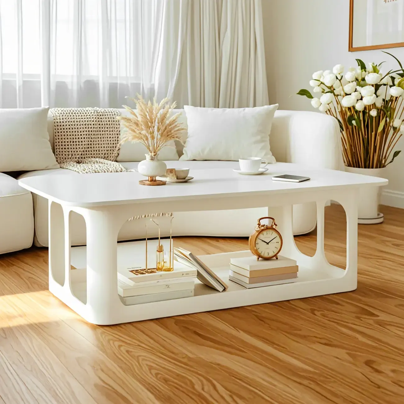 Minimalist Wooden Rectangular Coffee Table with Storage