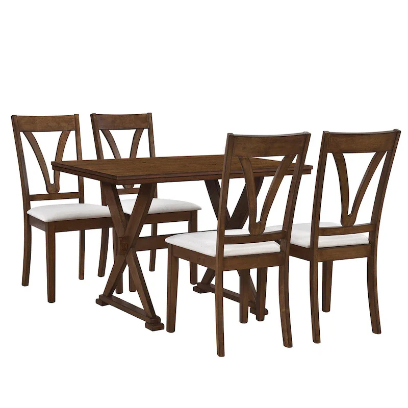 Mid-Century Wood 5-Piece Dining Table Set