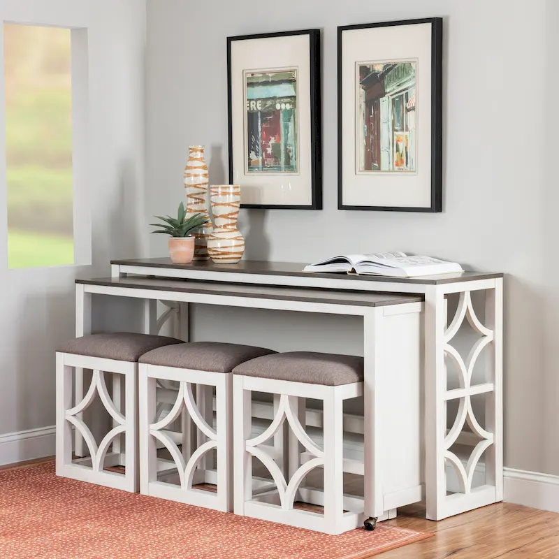 Crewson Wood 2-Piece Nesting Rolling Console with 3 Stools