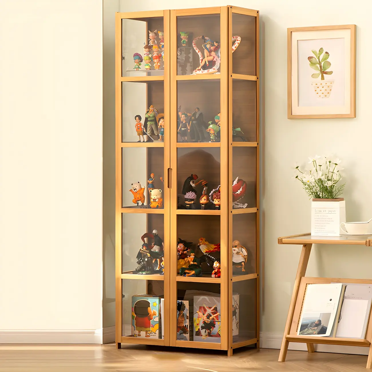 Modern Natural Bamboo Acrylic Standard  Display Cabinet