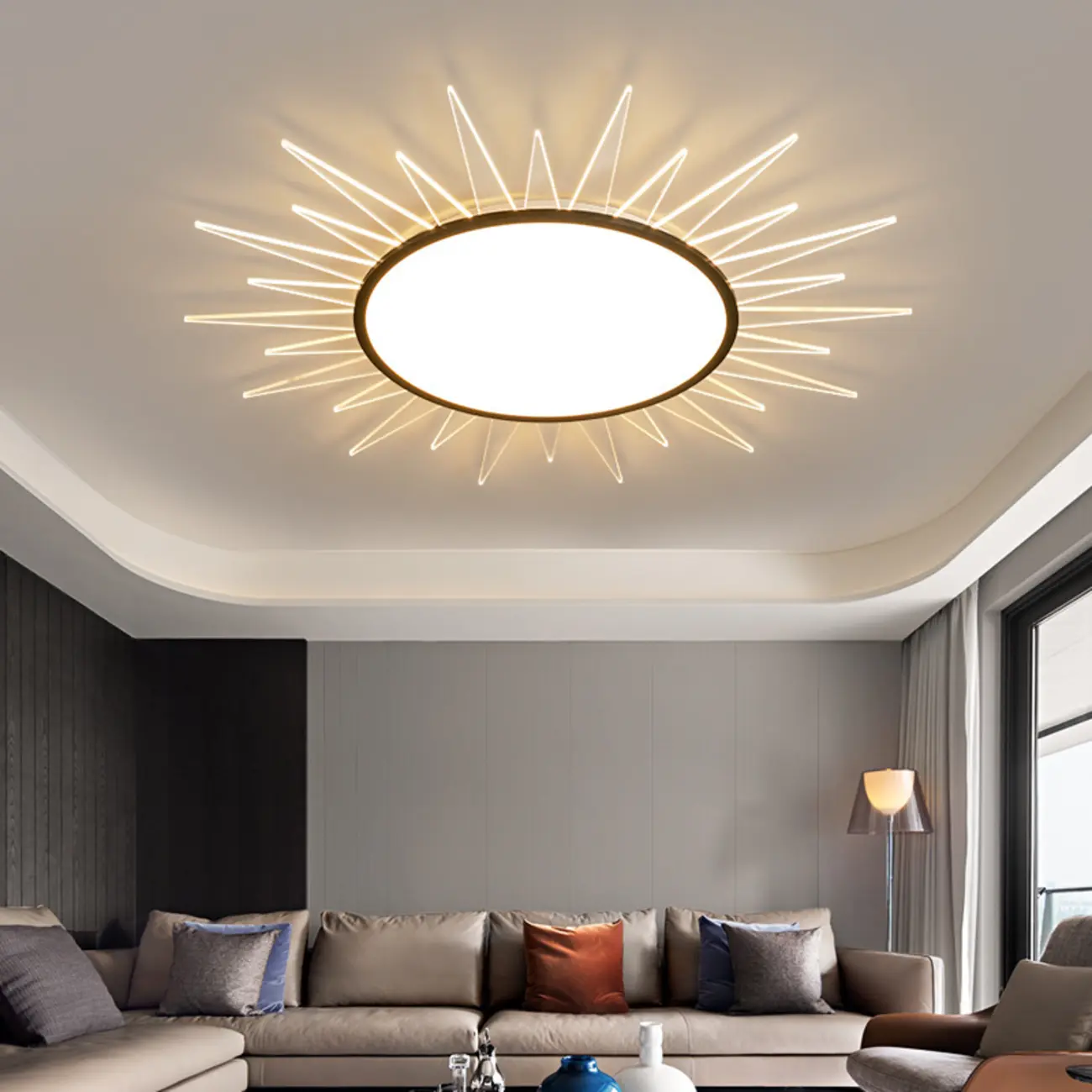 Large Acrylic Round Sunburst LED Flush Mount Ceiling Light