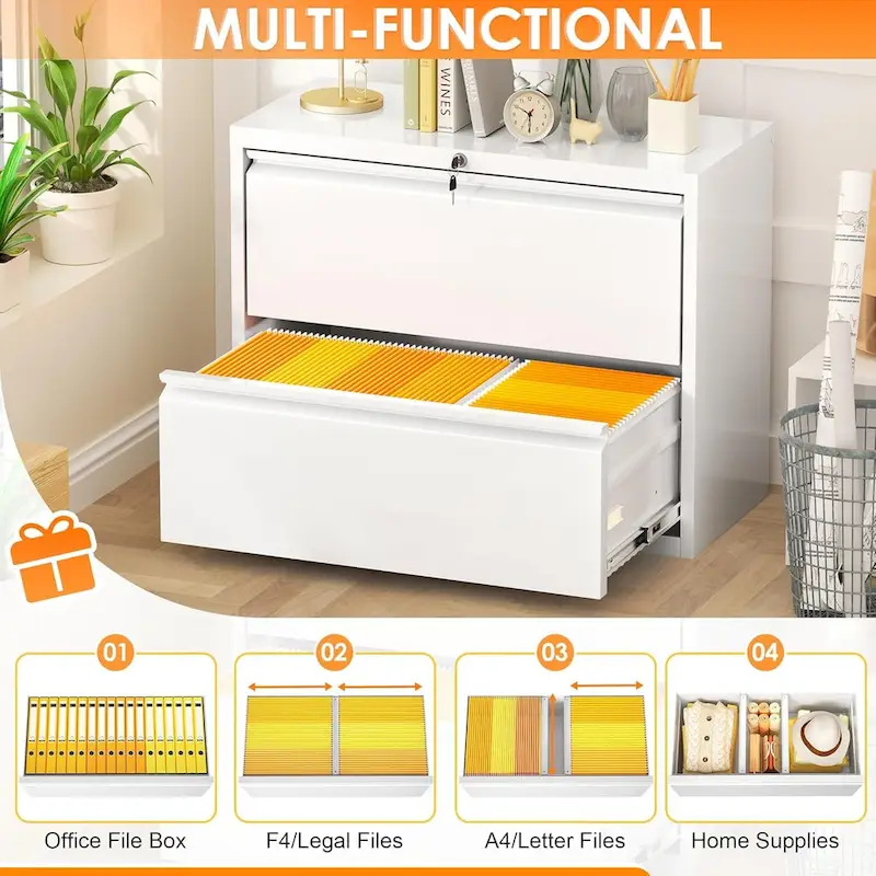 2 Drawer Metal Lateral Filing Cabinet with Lock