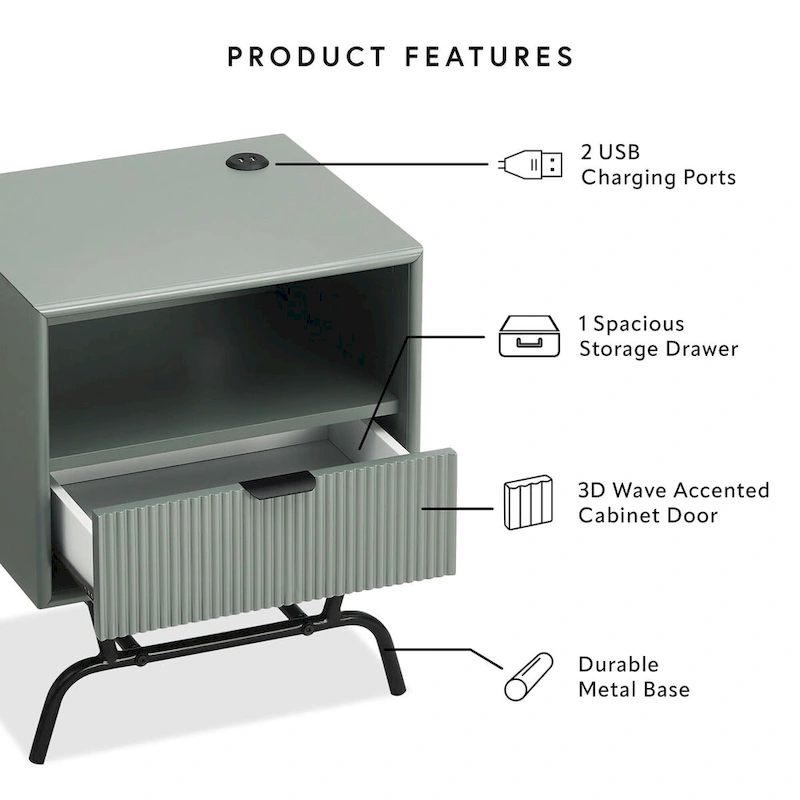 DH BASIC 2-Piece Modern Coffee Table and End Table Set with 3D Wave Accented Drawers by Denhour