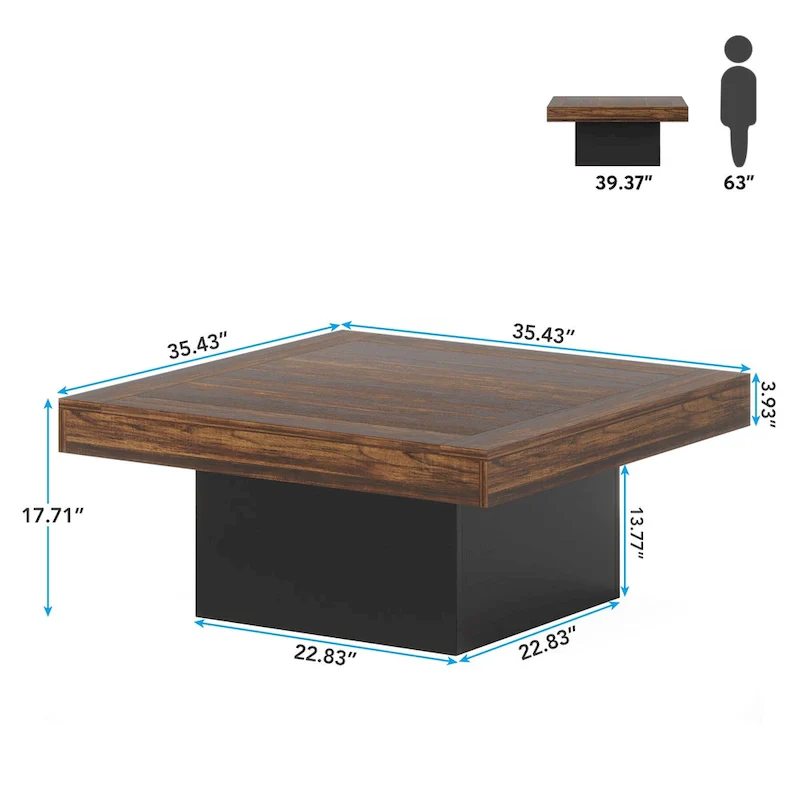 Farmhouse Coffee Table Square LED Coffee Table Engineered Wood Coffee Table