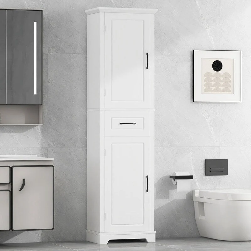 Tall Bathroom Storage Cabinet, Freestanding Storage Cabinet with Two Doors and Adjustable Shelves, Door Shelve Design