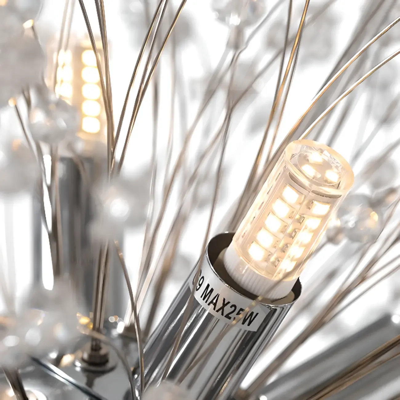 Modern Crystal Globe Chandelier with Starburst Design