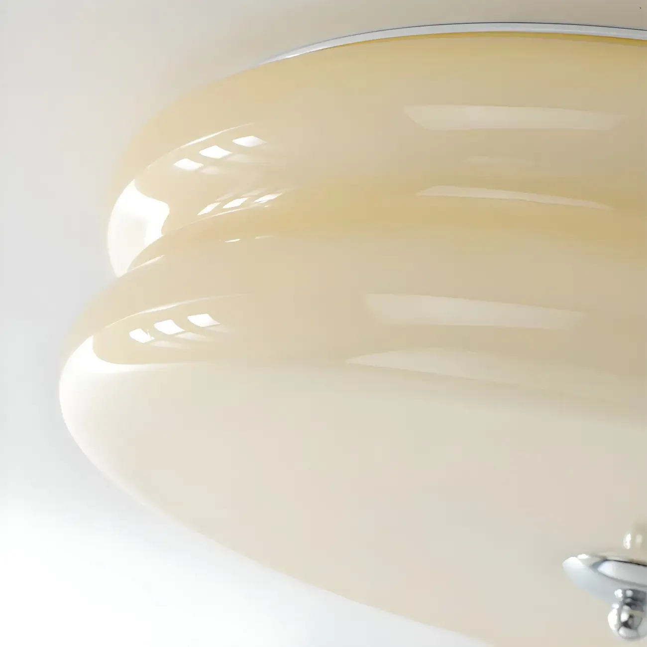 Modern Creamy Round Double-Tier Glass LED Flush Ceiling Light