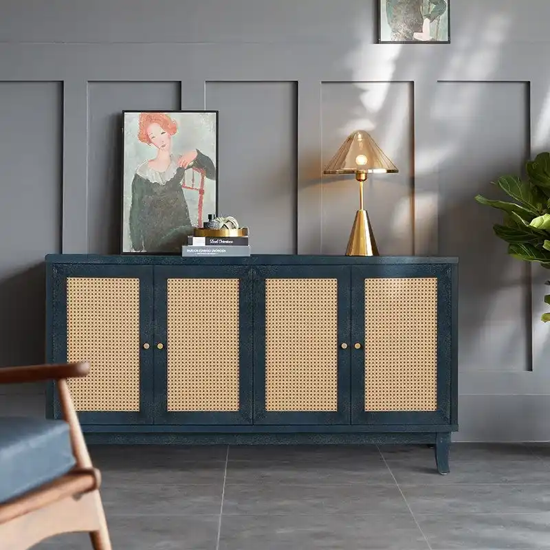 Modern Accent Storage Cabinet Sideboard Wooden Cabinet Console Table with 4 Doors and Adjustable Shelves