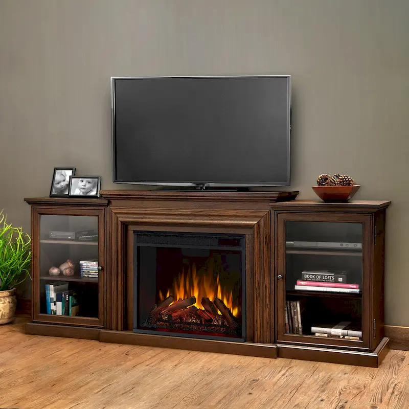 Frederick 72 Electric TV Stand Fireplace in Chestnut Oak by Real Flame - 72L x 15.5W x 30.1H