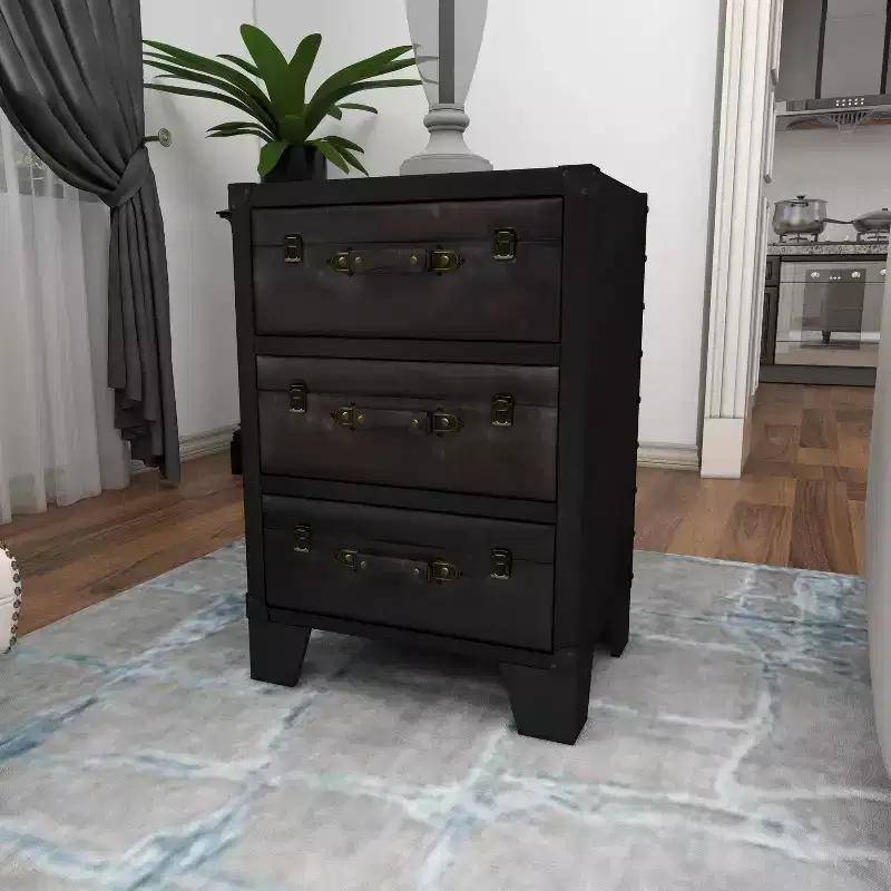 Traditional Wood and Faux Leather Cabinet Dark Brown - Olivia & May
