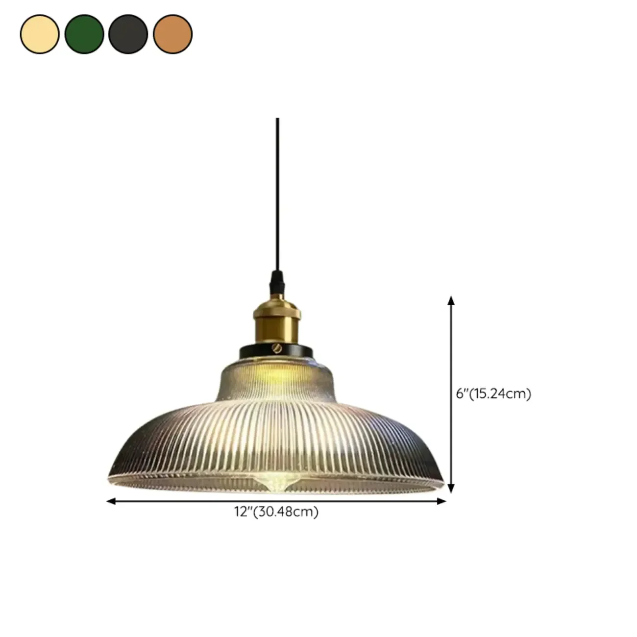 Green Fluted Glass Brass Dome Pendant Light