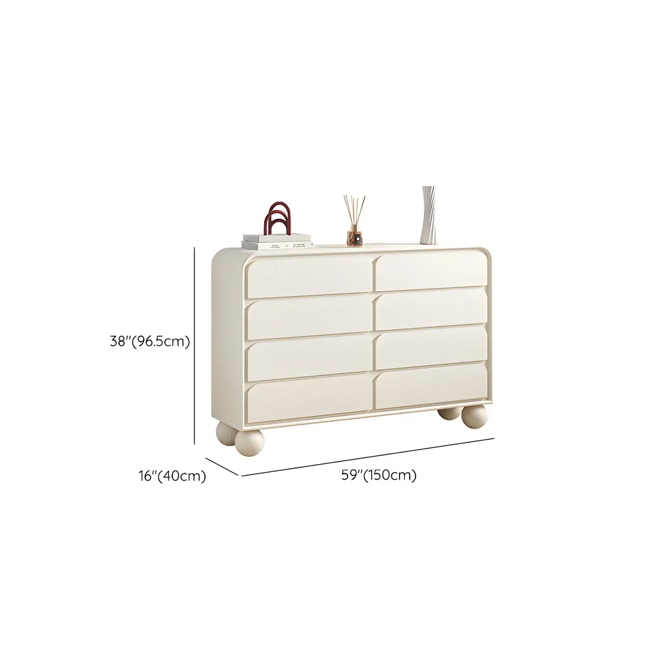 Glam White Oval Wooden Double Dresser with Soft Close Drawers