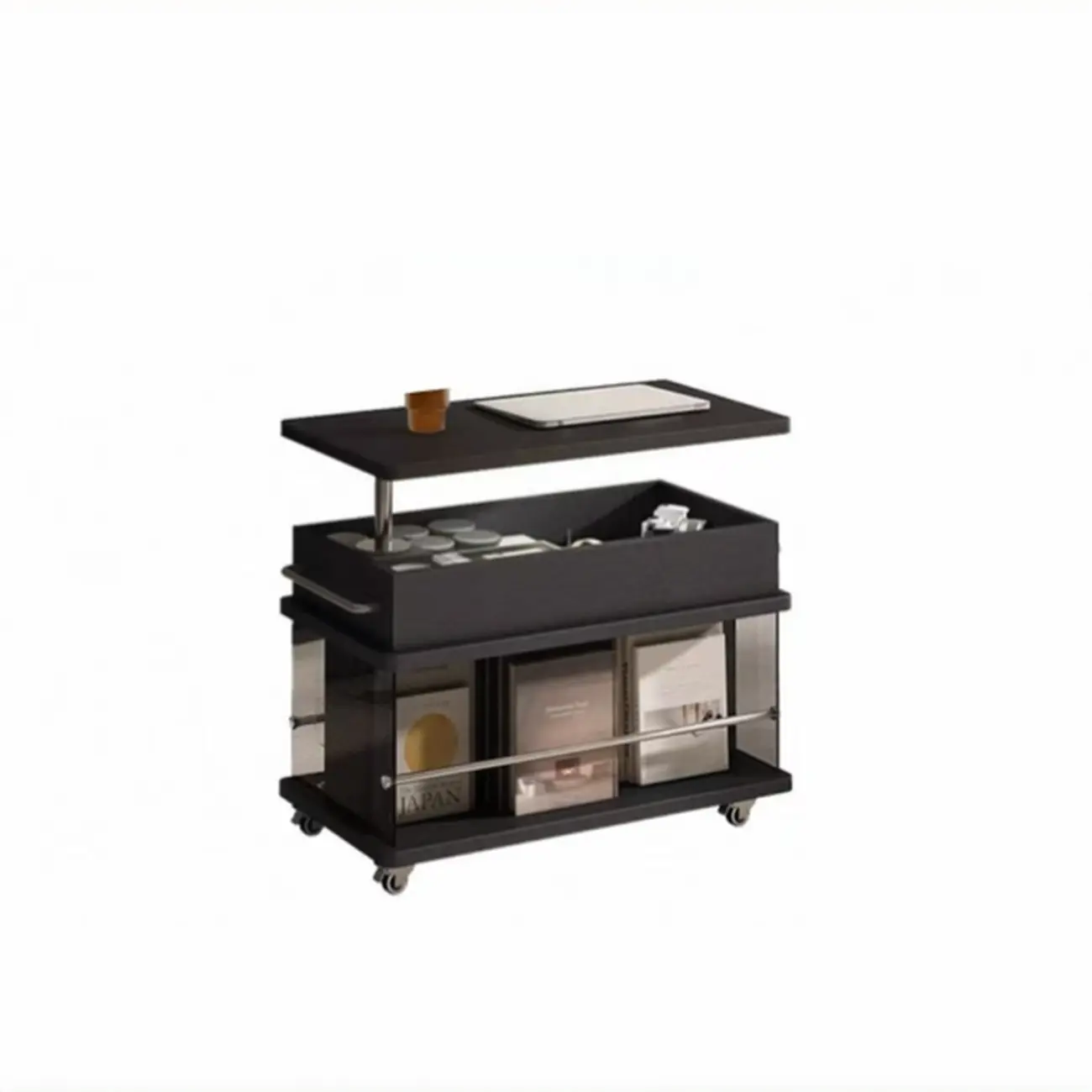 Black Lift Top Storage Rolling Coffee Table For Living Room
