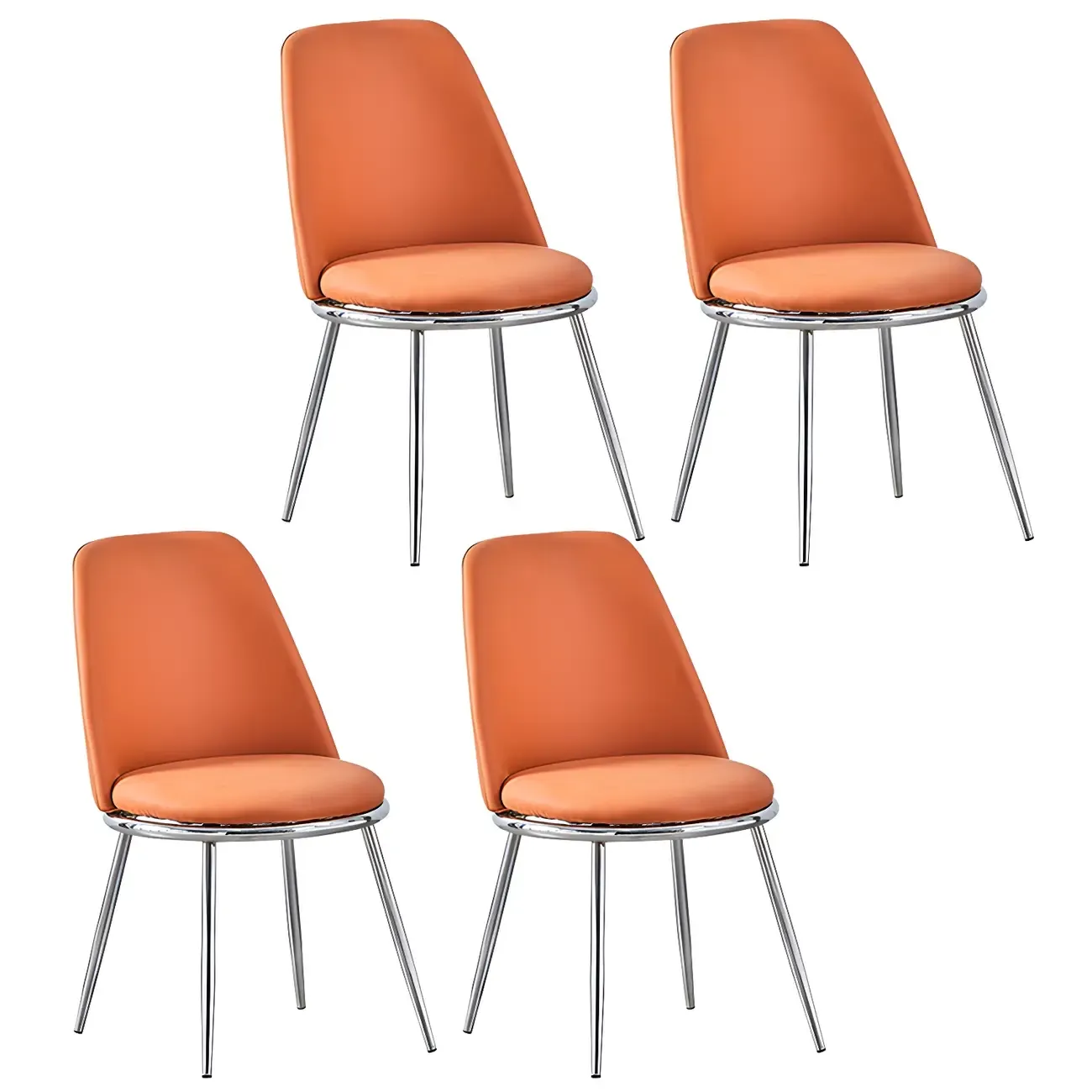Glam Scandinavian Leather Armless Dining Chairs Metal Frame