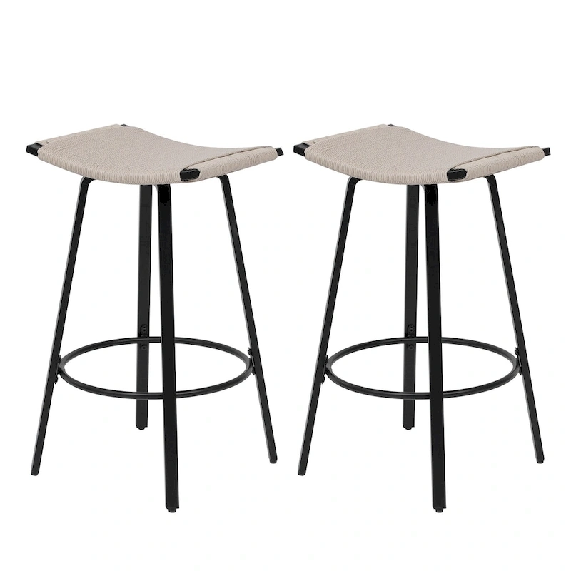 Counter Height Bar Stools, Backless Handwoven Kitchen Dining Chairs with Round Footrest Set of 2 PVC Weaving Pub Stool