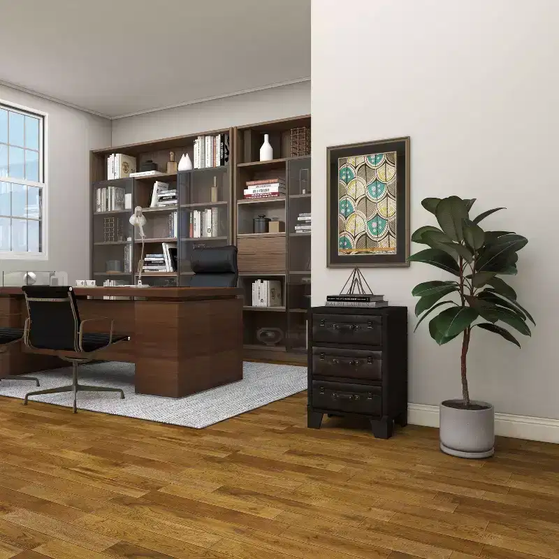 Traditional Wood and Faux Leather Cabinet Dark Brown - Olivia & May