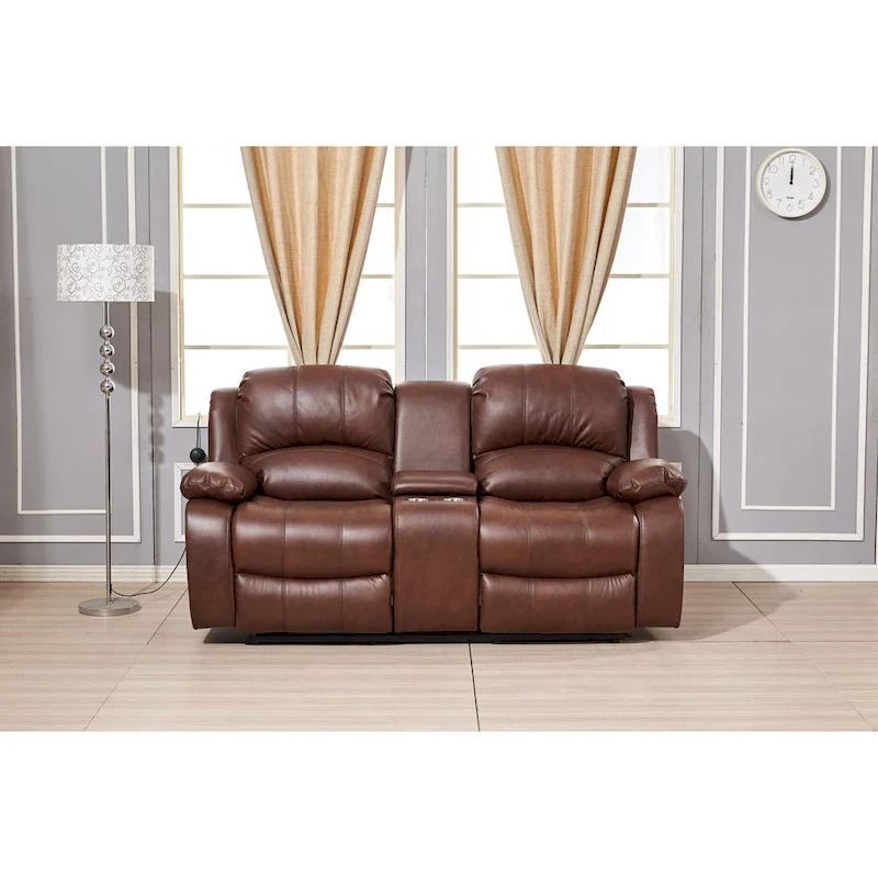 Betsy Furniture Bonded Leather Power Rclining 2-seat Loveseat with Console 8018