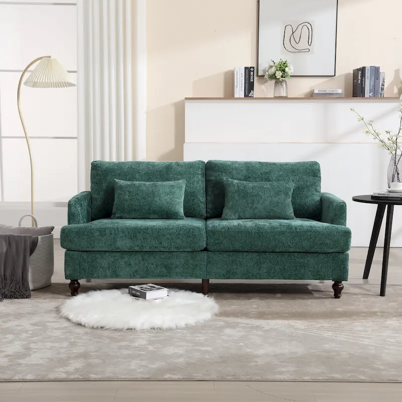 Green 68.9 Chenille 2-Seater Sofa with Detachable Cushions and Wooden Legs