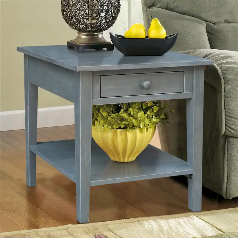 Square Solid Parawood End Table with Drawer & Shelf, 24"W x 25"H, Unfinished/Black/White/Gray/Blue