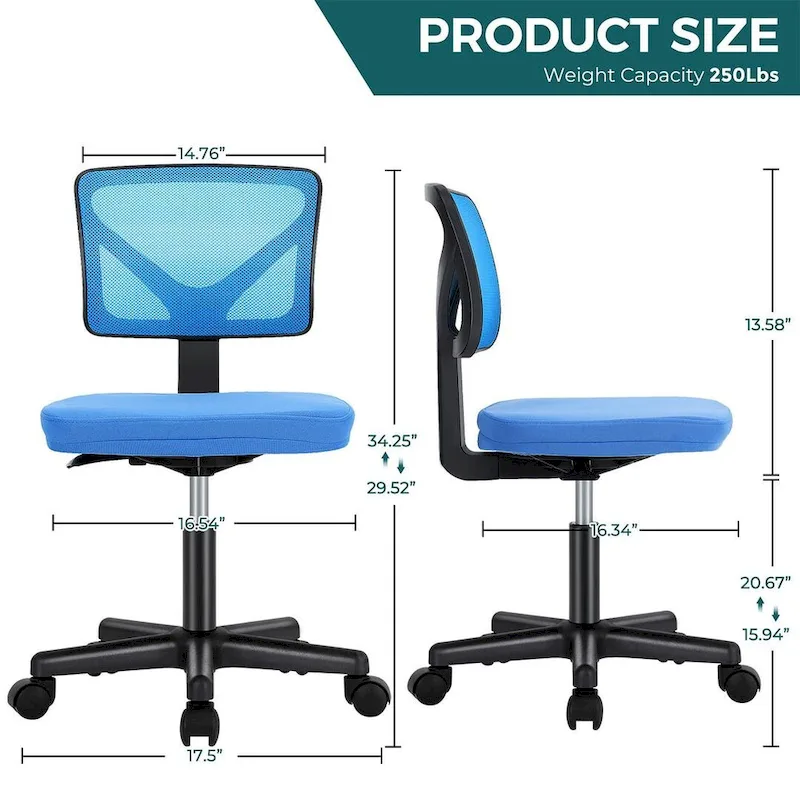 Armless Small Office Desk Chair with Back