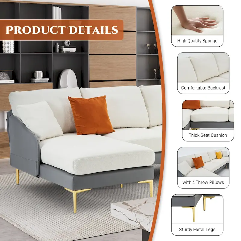 Ouyessir U-Shape Sectional Sofa 4-Seat Couch with Double Chaise Lounge