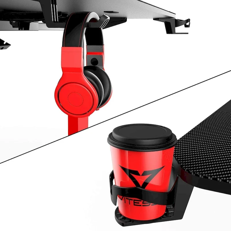 BOSSIN Ergonomic Gaming Desk T-Shaped Office PC Computer Desk with Full Desk Mouse Pad, Handle Rack, Cup Holder Headphone Hook