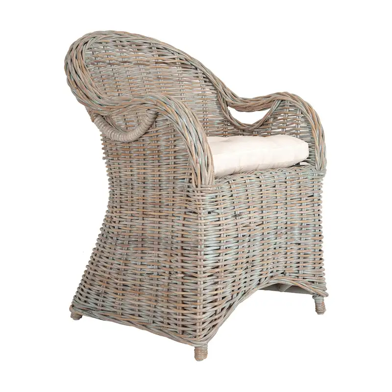 Natural Rattan Handwoven Wicker Armchair With Cushion by East at Main