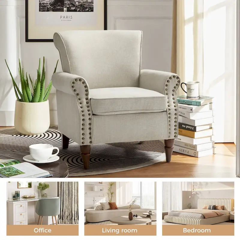 Nyctelius Upholstered Comfy Accent chair with Turned Wooden Legs and Nailhead Trim Set of 2 by HULALA HOME