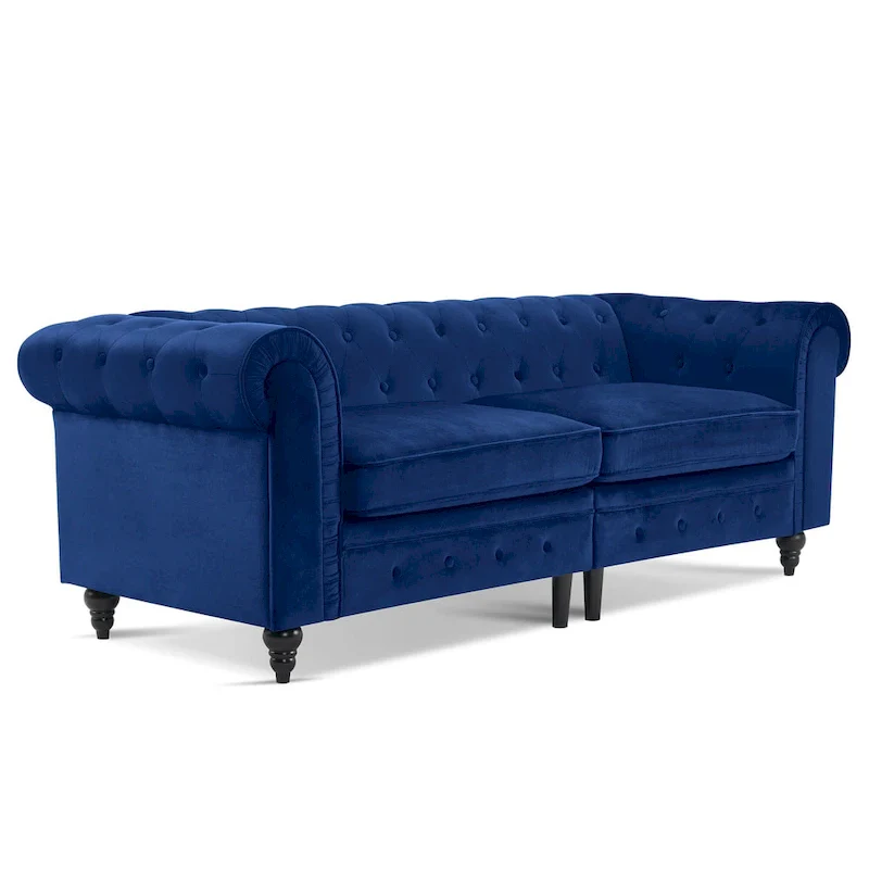 Modern Quilted Club Sofa with Oak Legs