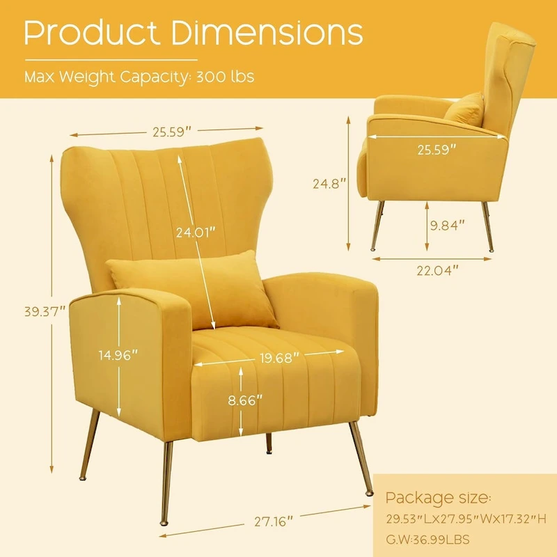 HOMYKA Accent Chair Upholstered Velvet Wingback Armchair with Pillows