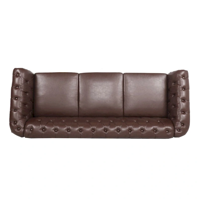 84.65 Chesterfield Tufted Faux Leather Sofa with Rolled Arms