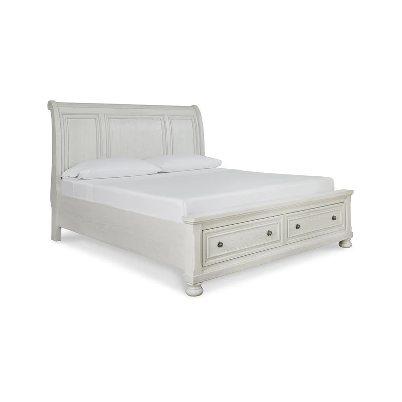 Signature Design by Ashley Robbinsdale Antique White Sleigh Bed with Storage