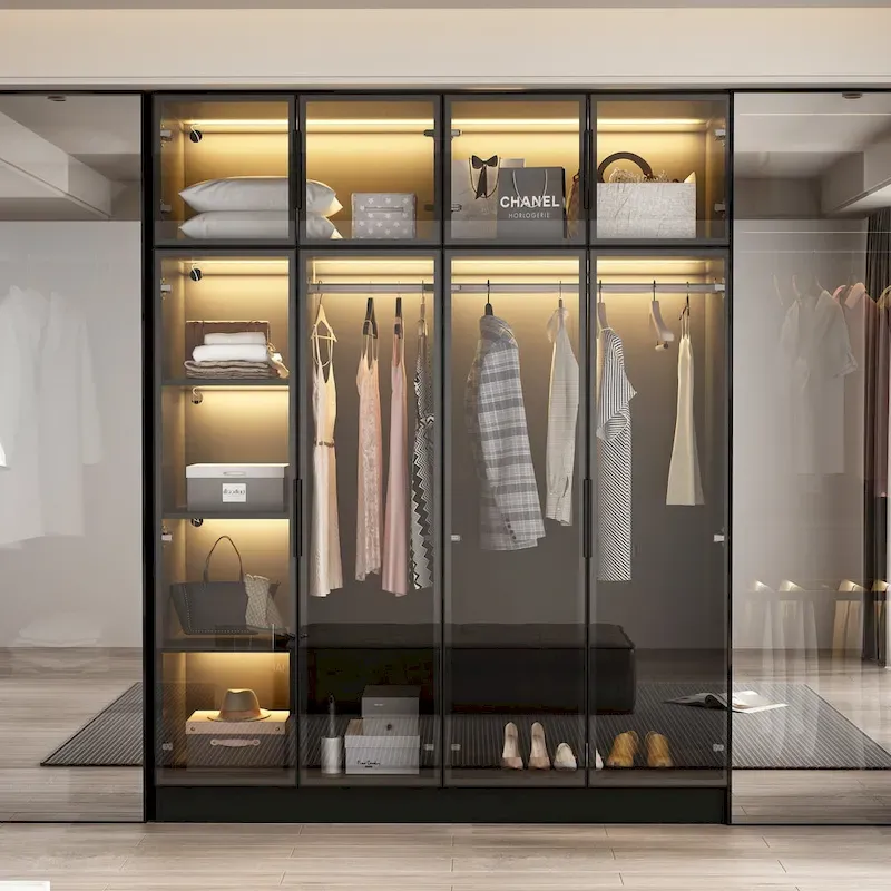 Modern Aluminum Framed Wardrobe: Spacious Design with LED Armoires