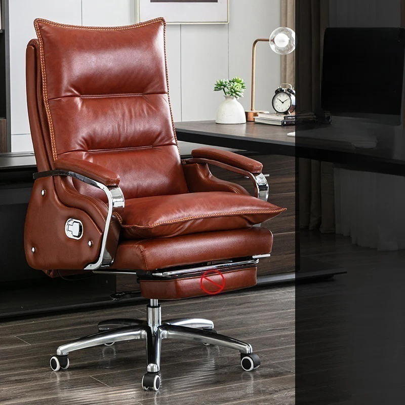 Executive Reddish Brown Leather Reclining Office Chair