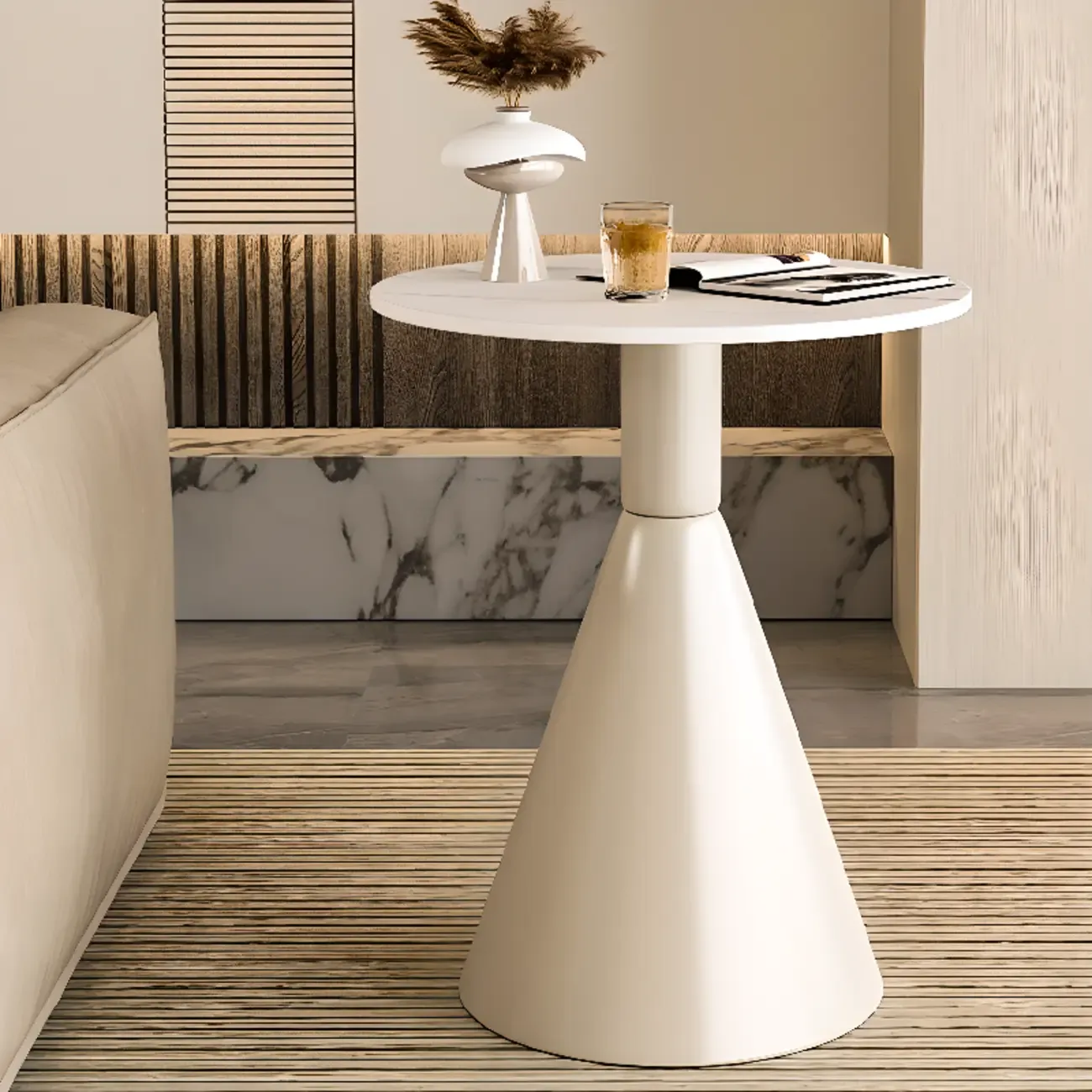 Modish Stone Round End Table with Metal Base