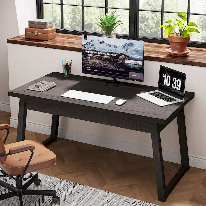 Executive Desk, Computer Desk with Drawer, Solid Wood