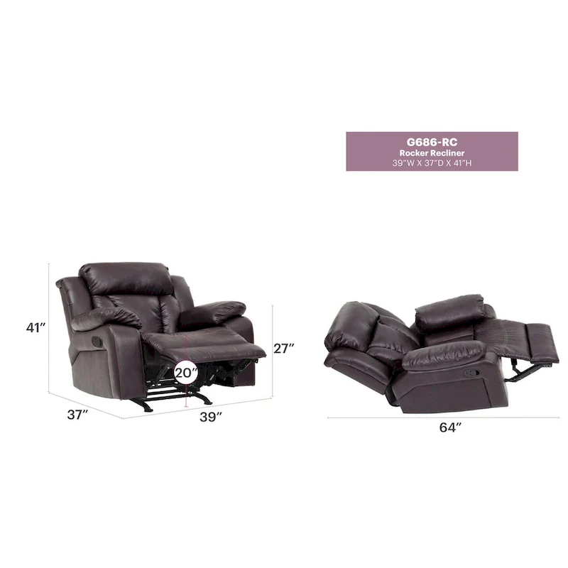 Daria Faux Leather Upholstery Reclining Chair - 38L x 37W x 41H