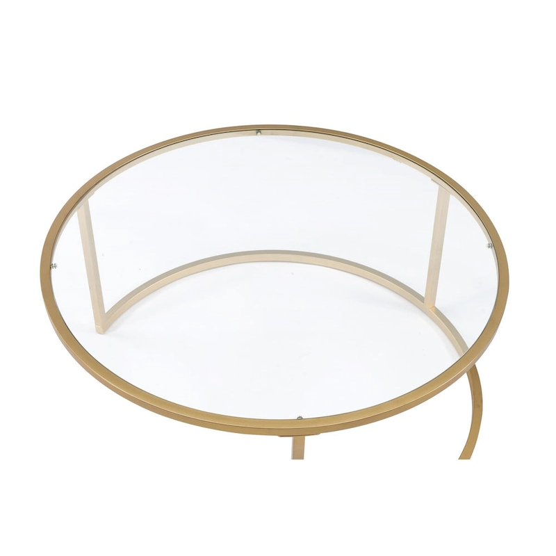 Metal Framed Nesting Coffee Tables with Glass and Marble Tops, Set of Two, Gold - 15.75 H x 36 W x 36 L Inches