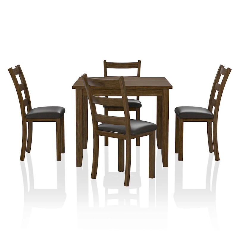 Oma Transitional Walnut Solid Wood 5-Piece Dining Table Set by Furniture of America